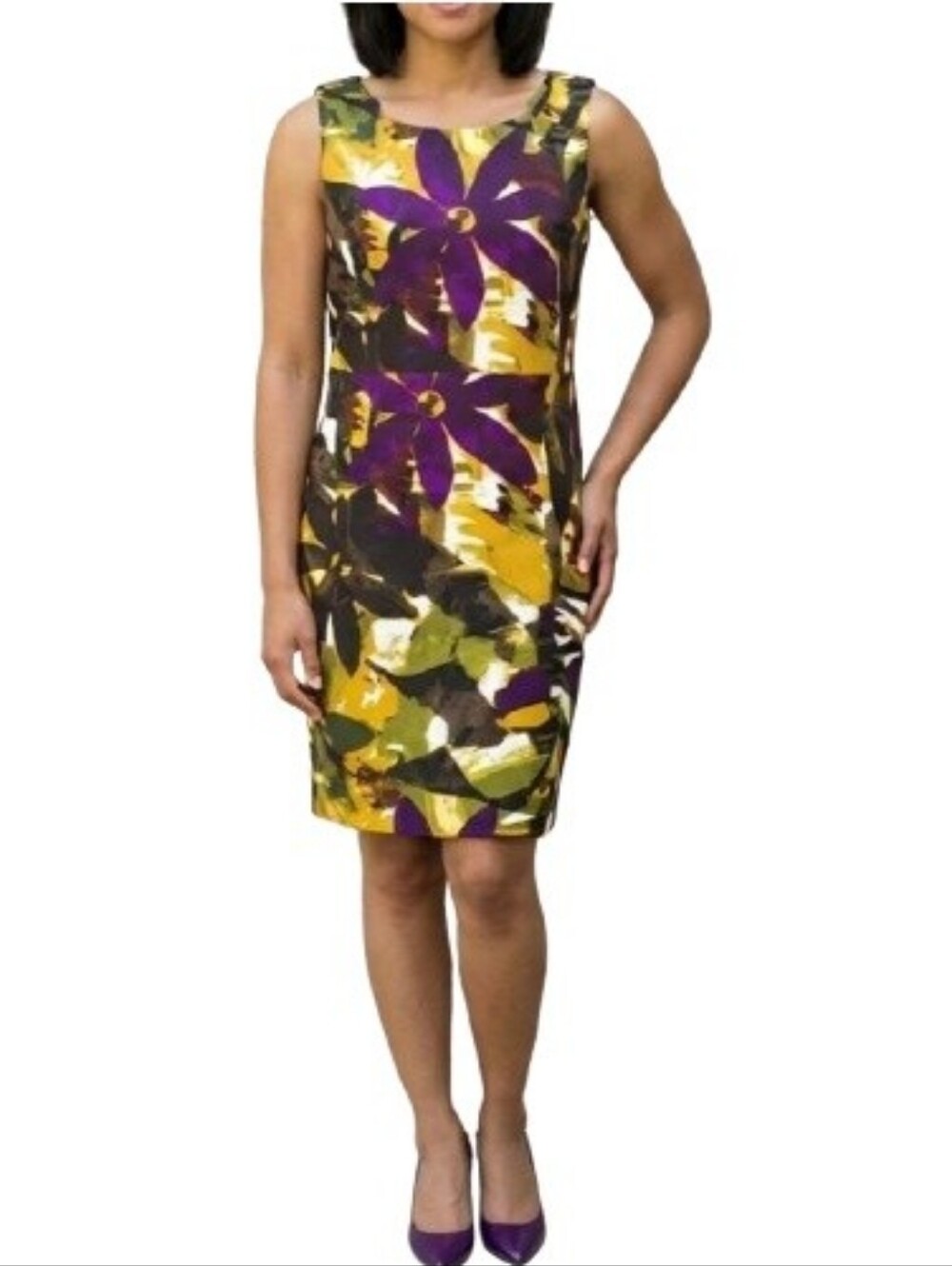 Premise Multicolor Sheath Dress Abstract Bold Floral Print Artistic Sleeveless